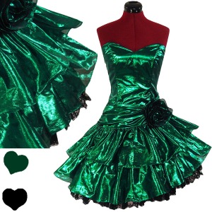 Vintage 80s GREEN Metallic Strapless PROM Party Dress S M